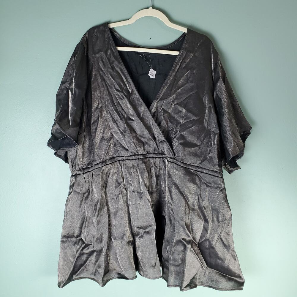Torrid Womens Black Gold Lily Babydoll Crinkle Chiffon Surplice Blouse Size 5